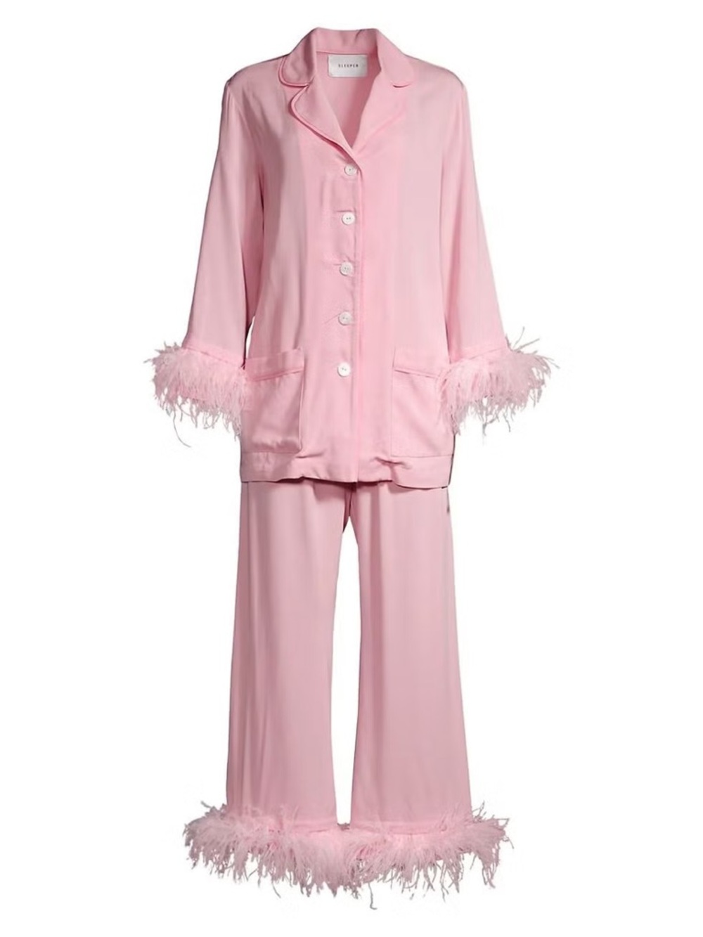 Sleeper Party Pajamas Set w/ Detachable Feathers In Pink